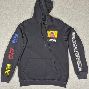 Hyper Space NASA Hoodie Mens Small Black Vaporwave Astronaut Graphic Sweatshirt